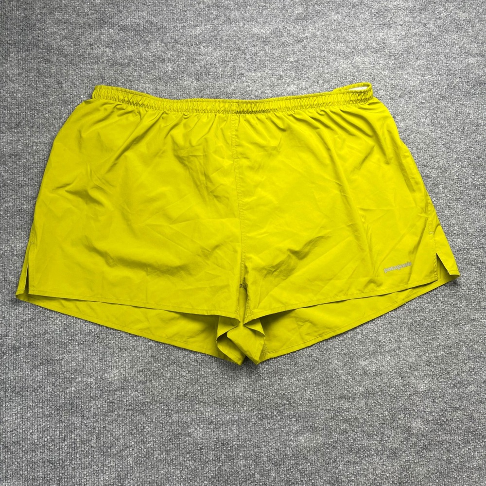 Patagonia Strider Running Shorts Mens XL Lime Green Grey Mesh Liner 2 Inseam